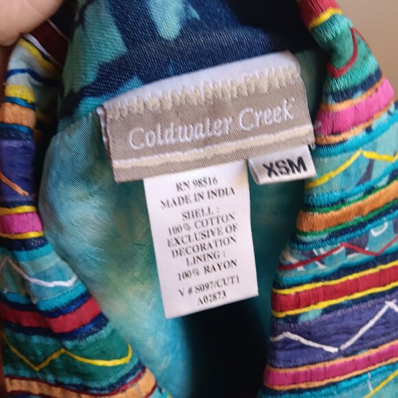 Vtg 90's Women's Jacket XS Colorful Patchwork Embroidered Coldwater Creek India - Picture 5 of 7